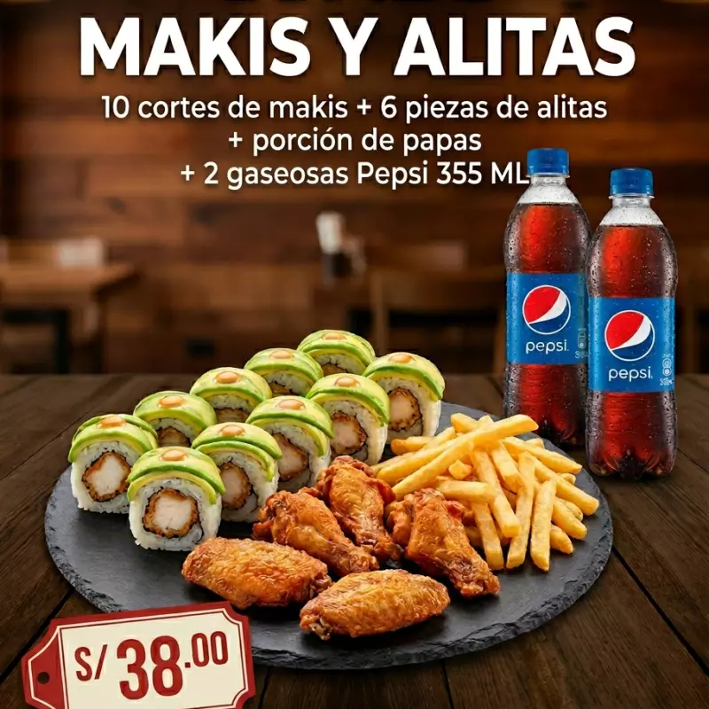 COMBO MAKIS + ALITAS + BEBIDAS