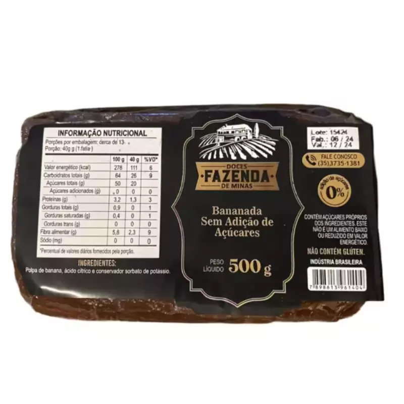 Bananada sem adição de açúcar 500g
