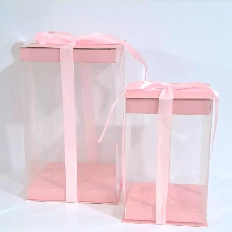 Caja acetato moño cuadrado gde rosa