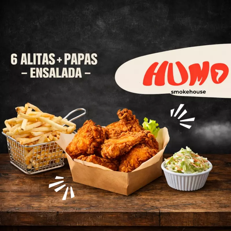 6 ALITAS + PAPAS + ENSALADA
