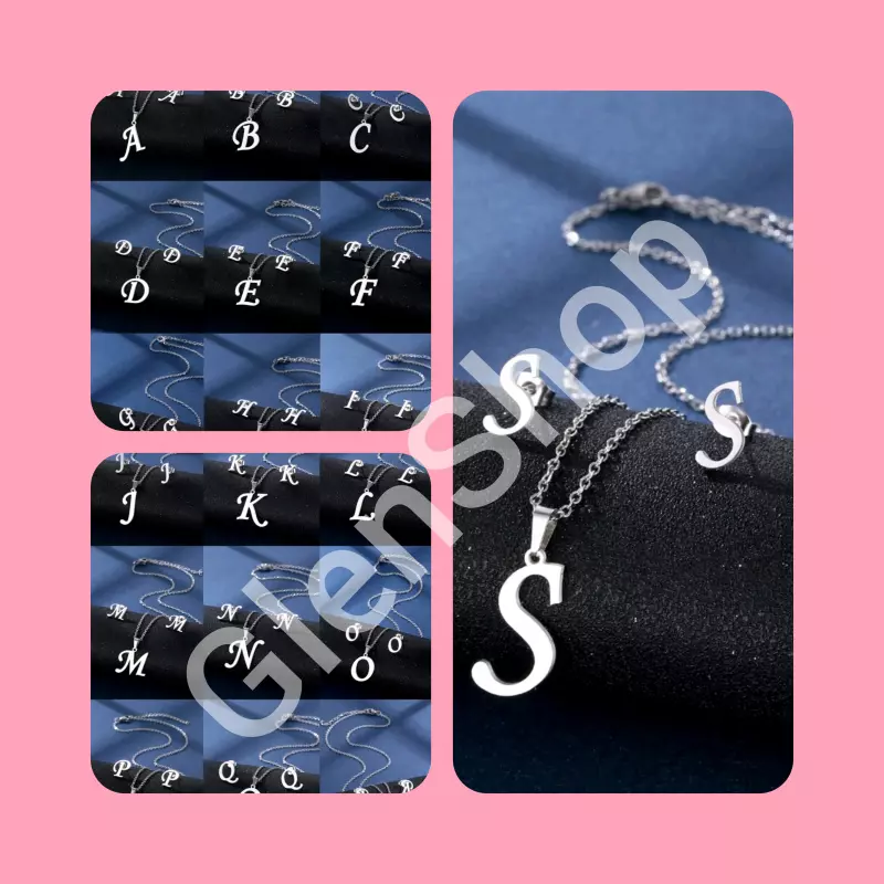 Collar-aretes plateado letras