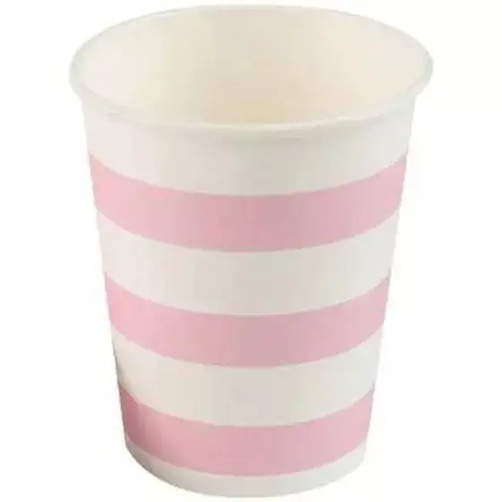 Copo de Papel Listrado Rosa Claro