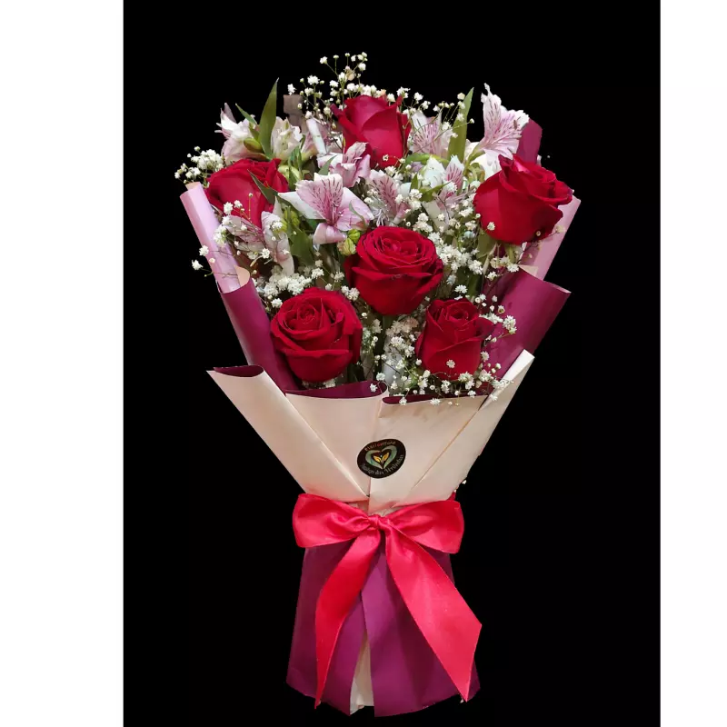Buquê Coreano com 6 rosas