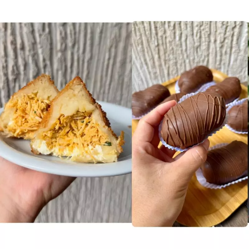 COXINHA FRANGO + BOMBOM DE MORANGO