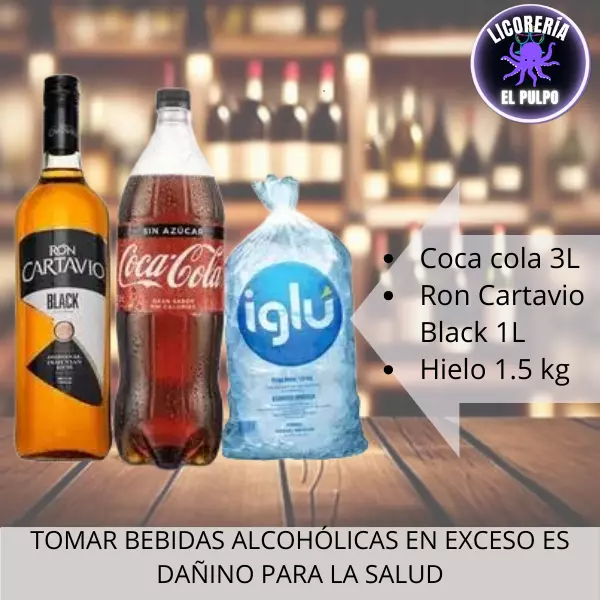 Ron Black 1L+Coca Cola+Hielo