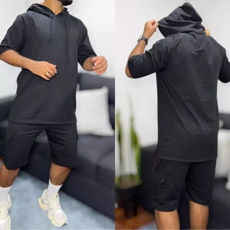 Conjunto Hoodie Manga Corta Black