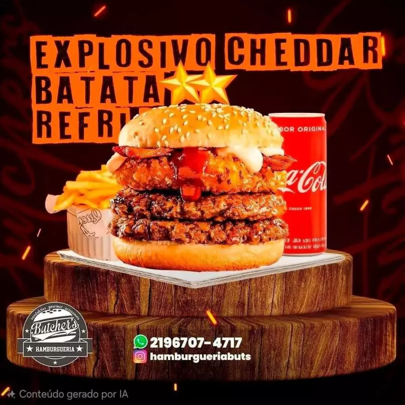 Explosivo cheddar, Batata P, Refri L
