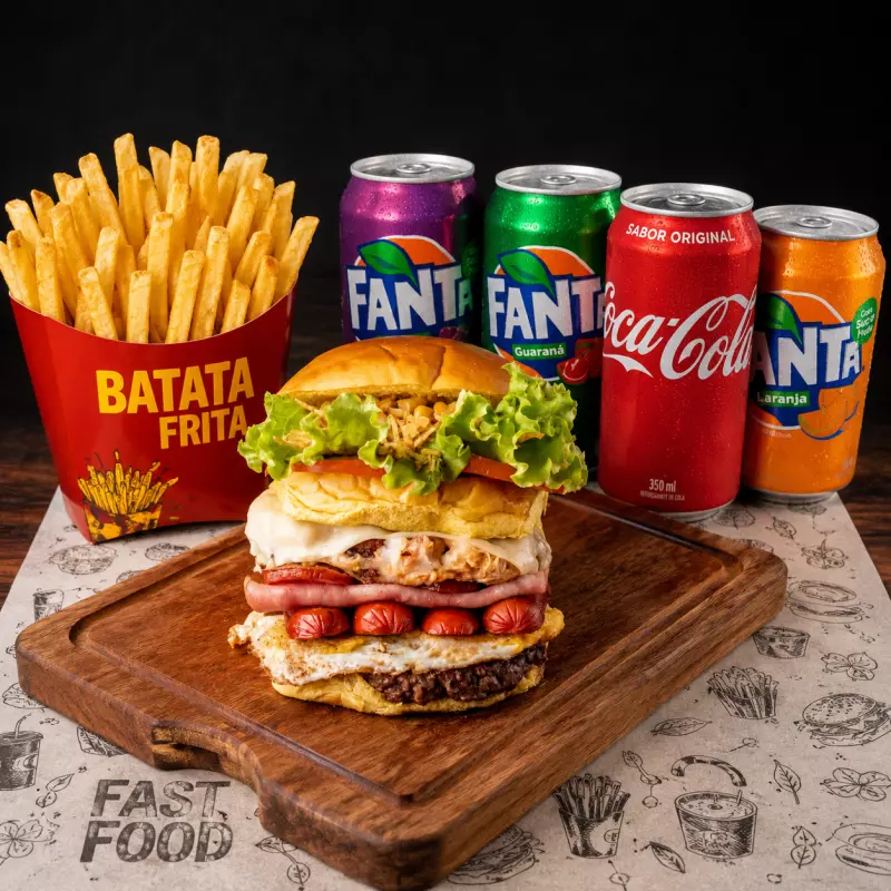 X - Tudo + fritas + Refri lata