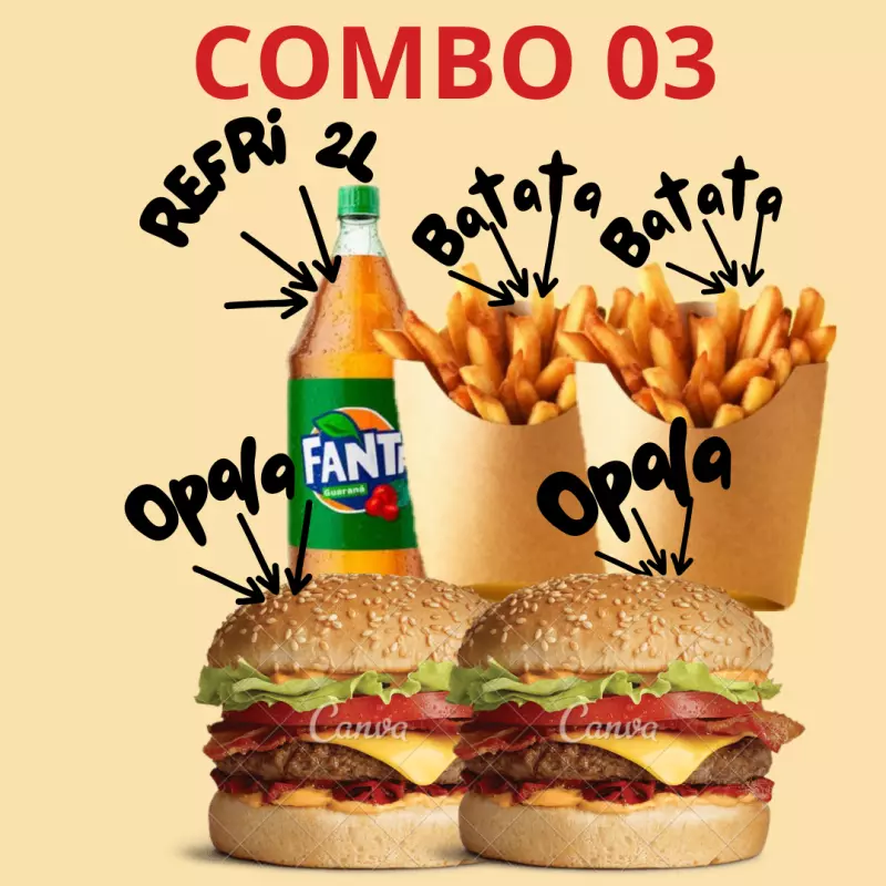 COMBO 2 OPALA+2 BATATA P +1 REFRI 2L
