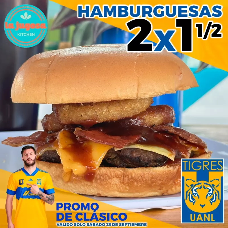 Promo Hamburguesa 2x1/2 solo Sabado