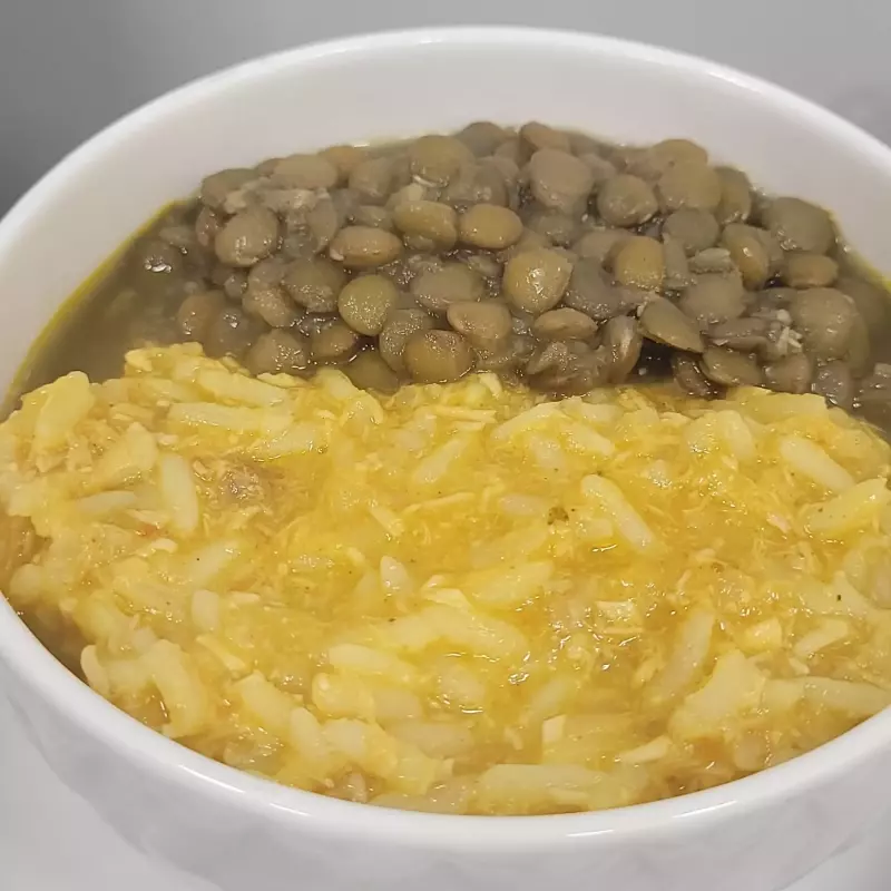 Risoto de sobrecoxa com lentilha