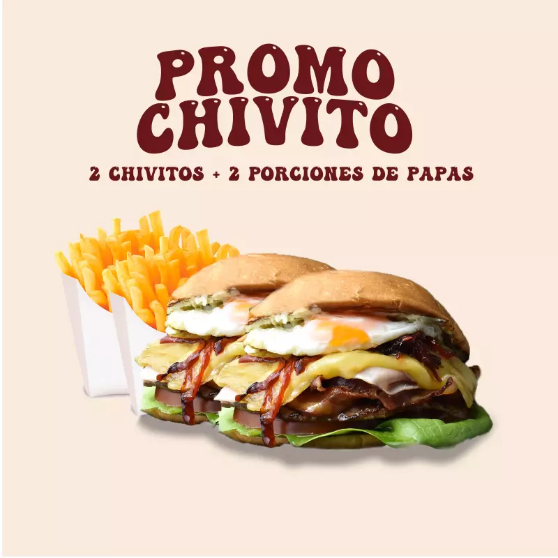 Promo Chivito para 2 + Papas Gratis