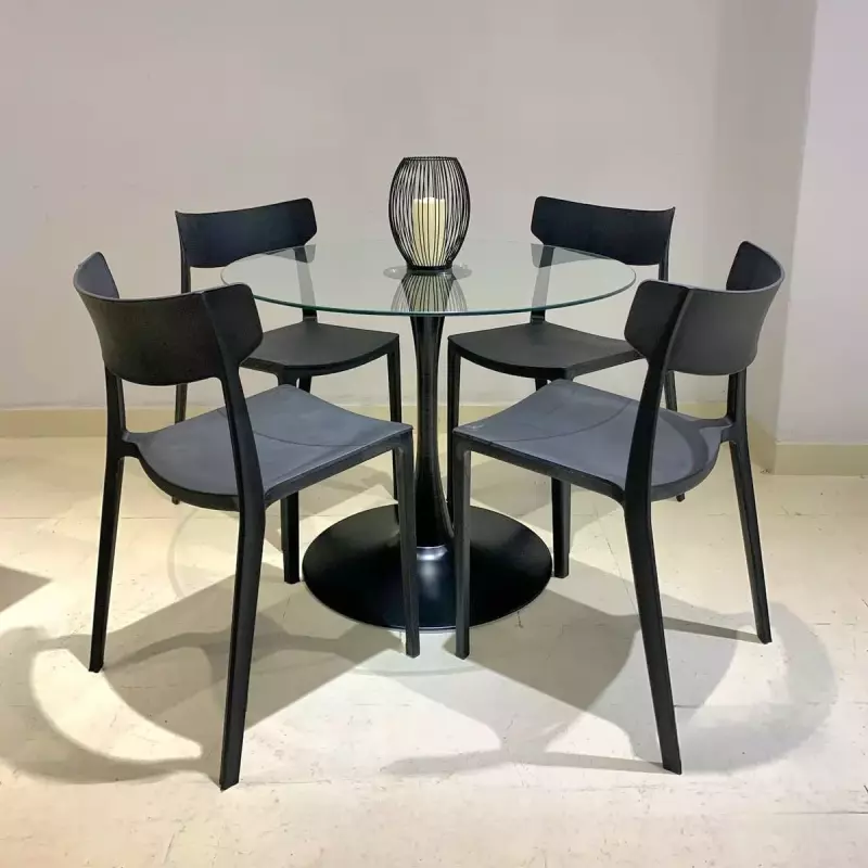 Mesa tulip vidrio 90cm + 4sillas Rio