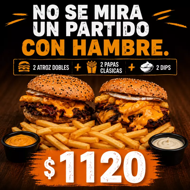 2 ATROZ DOBLES + PAPAS + DIPS