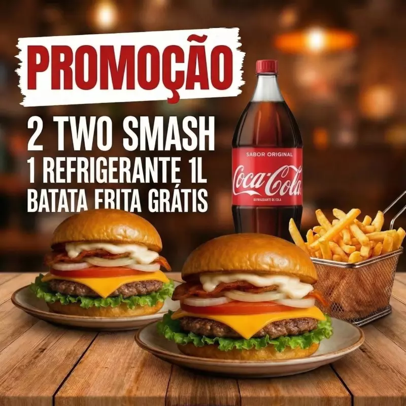 2 Two Smash, Refrigerante + Batata
