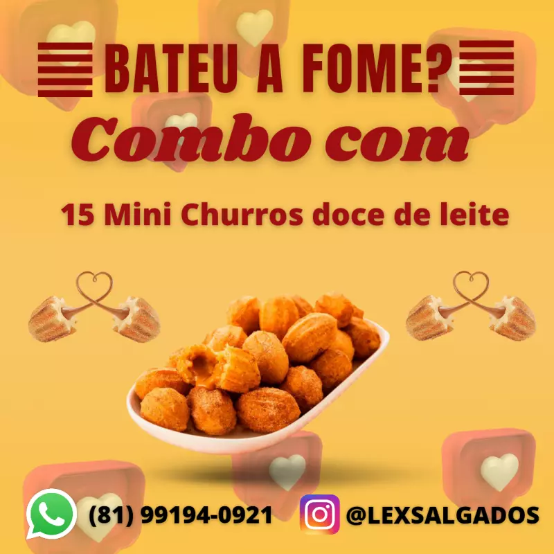 15 Mini Churros sabor doce de leite
