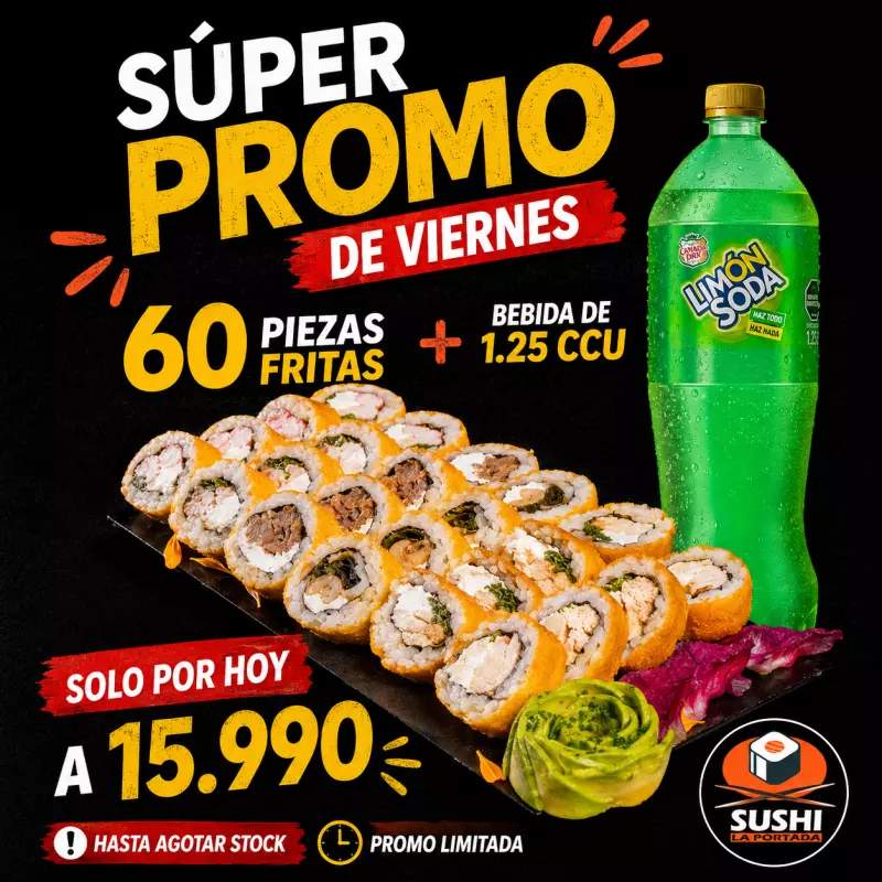 60 frita + bebida 1.25 ccu