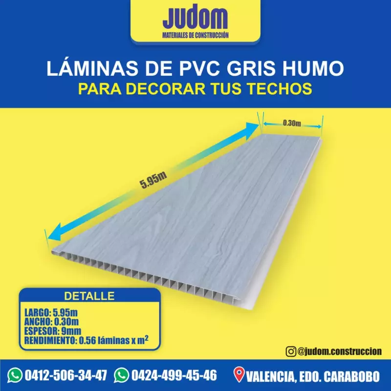 LAMINA PVC 5.95x0.30 mts GRIS HUMO
