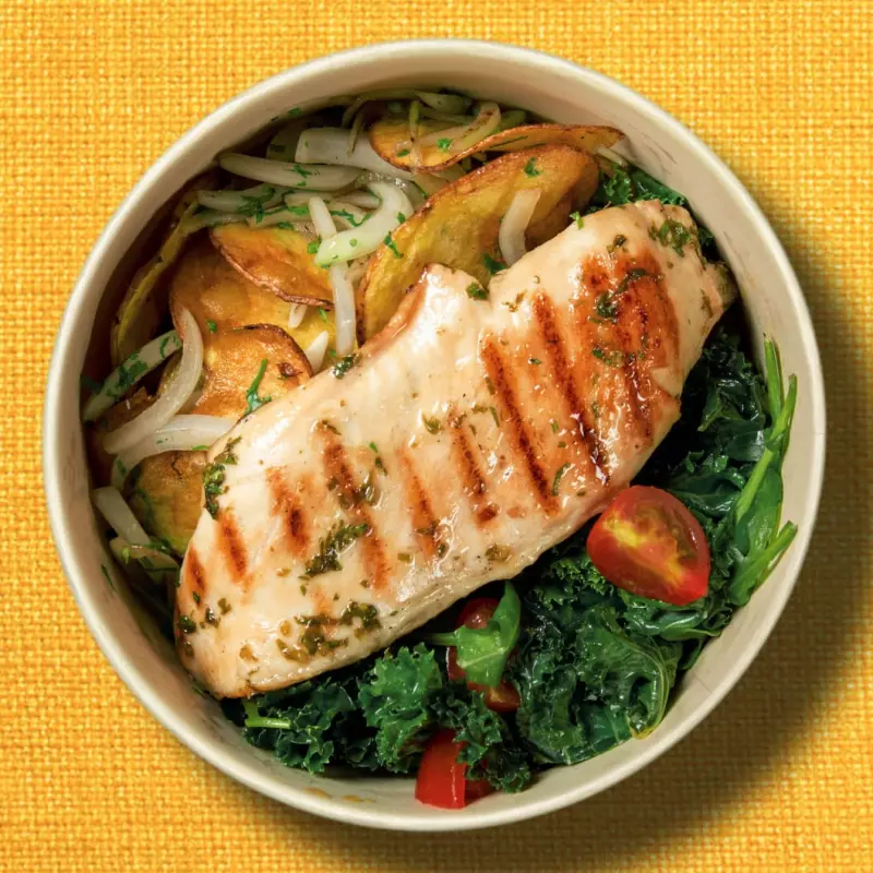 Pollo al Limón con Papas Lionesas