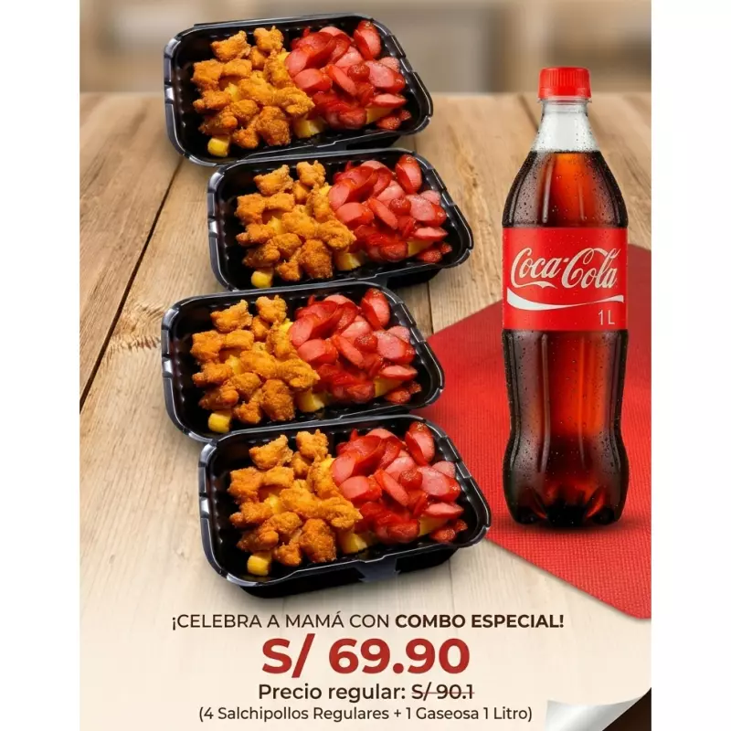 PROMO 4 SALCHIPOLLOS + GASEOSA 1LT