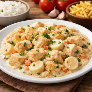 Cubos  de frango ao molho de palmito