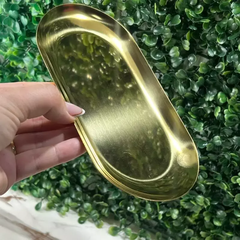 Bandeja Oval Gold Em Metal Dourado