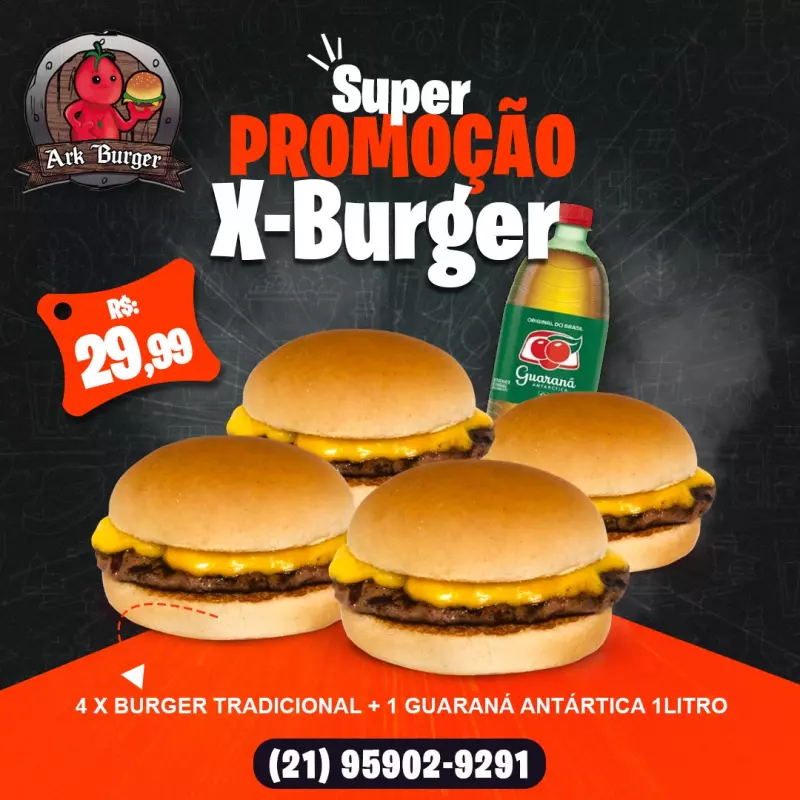 4X X-BURGER + 1 GUARANÁ 1L