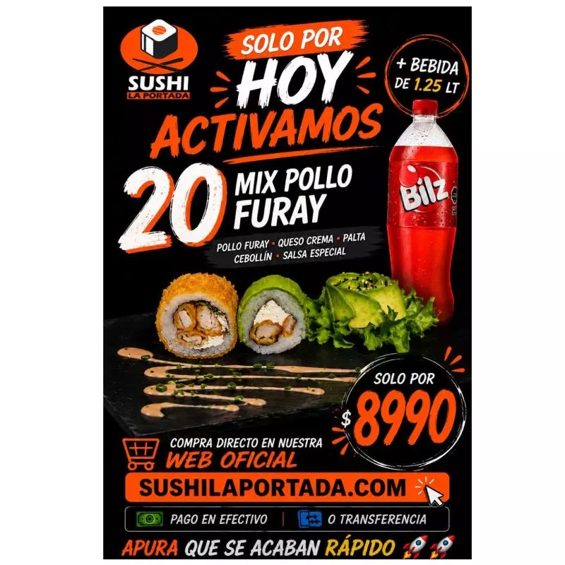 20 mix pollo furay + bebida 1.25