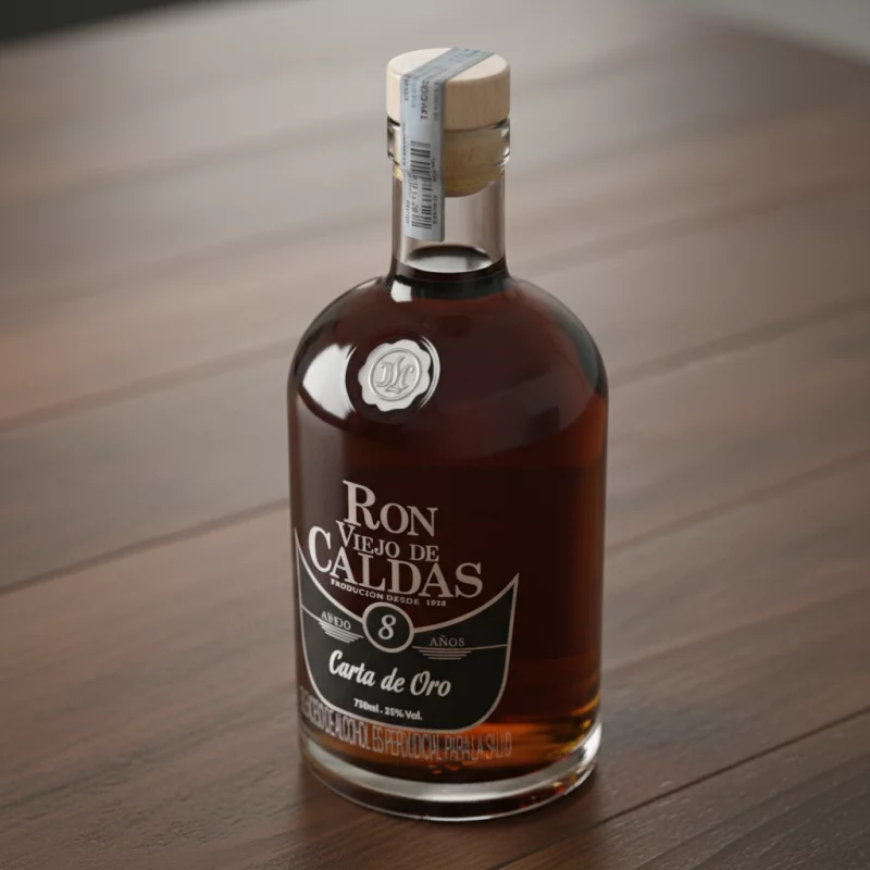Botella Ron Caldas Carta de Oro 8 Añ