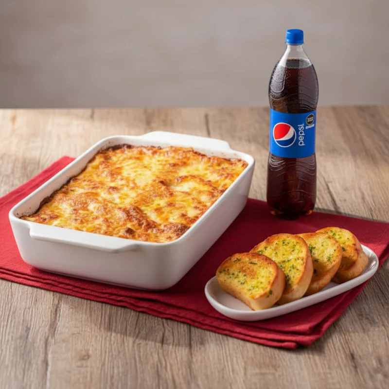 Lasagna + pan al ajo + gaseosa