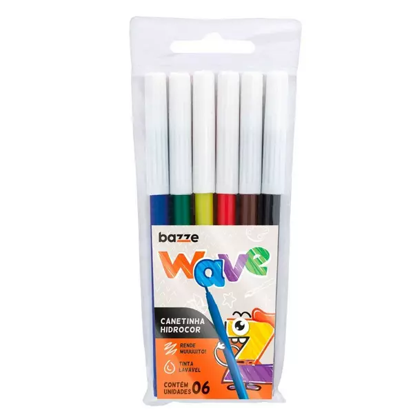 Caneta Hidrocor Wave - Bazze 6 cores