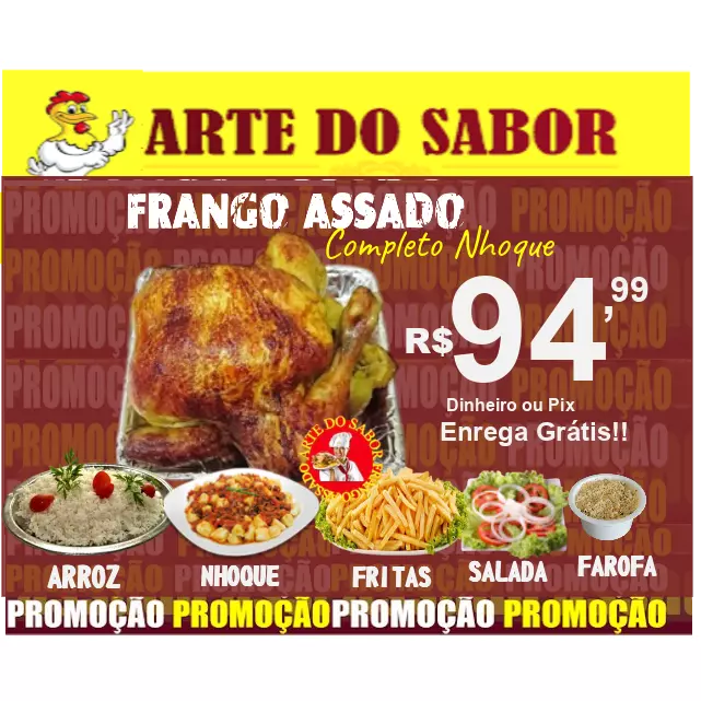 FRANGO ASSADO COM NHOQUE COMPLETO