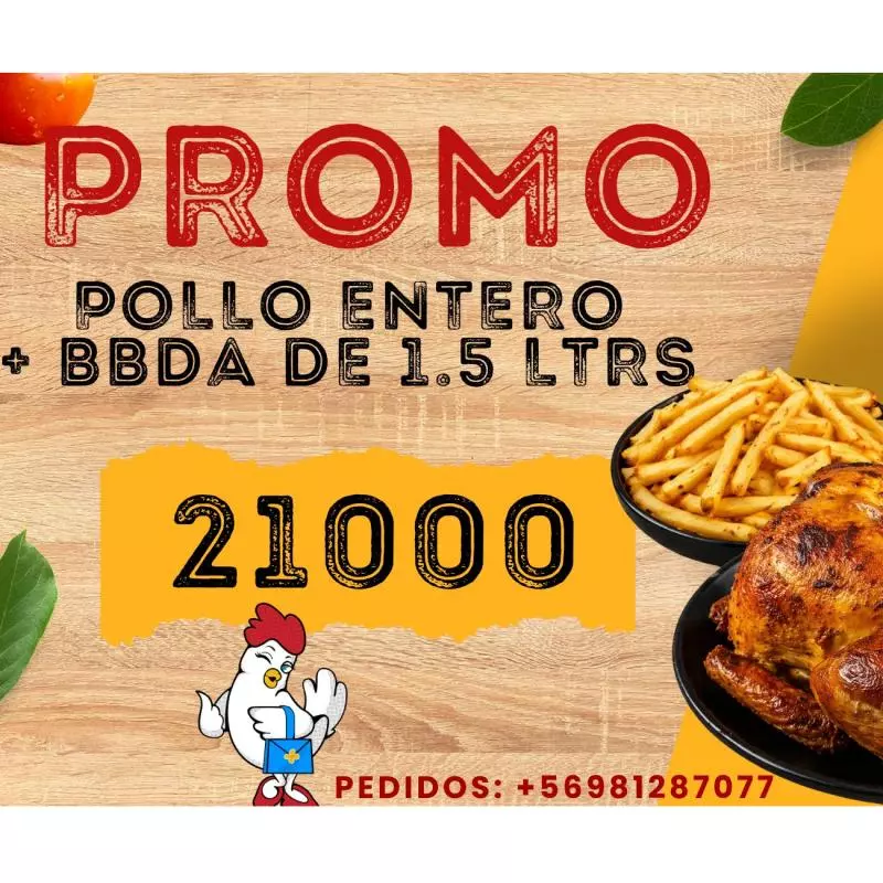 POLLO ENTERO + BBADA DE 1.5 LTRS