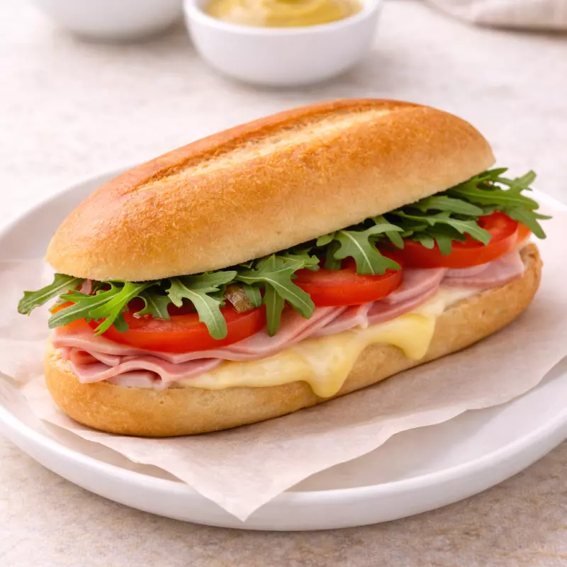 SANDWICH DE JAMÓN, QUESO, TOMATE Y R