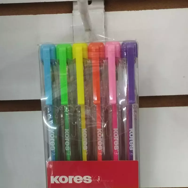 Set de 6 bolígrafos gel neon kores