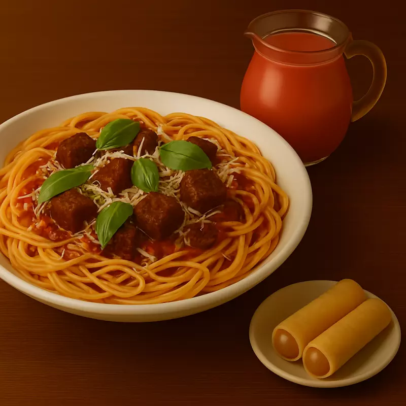 Combo macarrão com carne e queijo