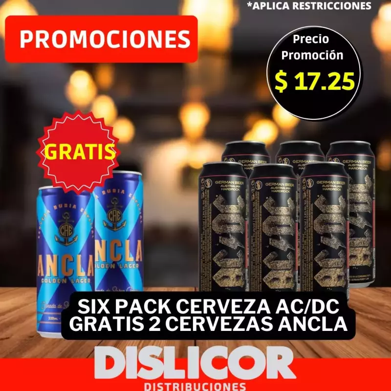 SIX PACK CERVEZA AC/DC GRATIS 2 ANCL