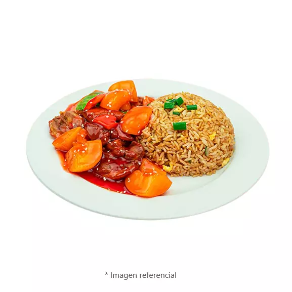 Pollo en trozo con durazno