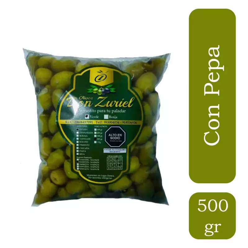 Aceituna verde con pepa 500gr