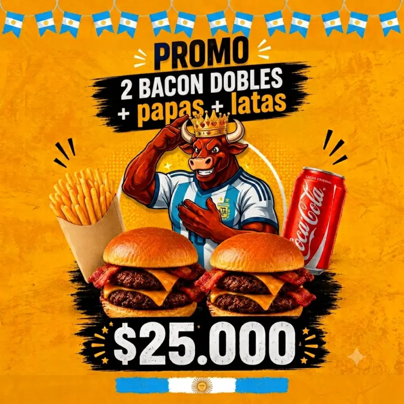 PROMO: 2 Doble Bacon + papa + lata
