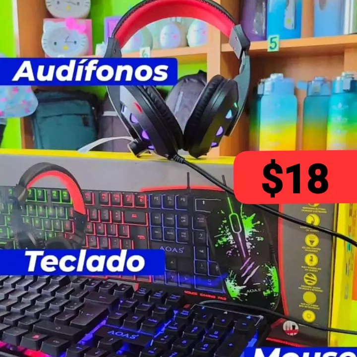 Teclado+Mouse+Audífonos+Mouse pad