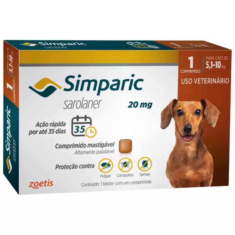 Simparic 20 mg Cães 5,1 a 10kg