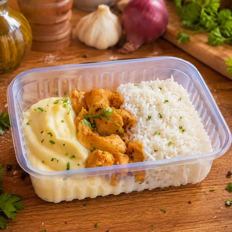 Frango, Purê de Batata e Arroz
