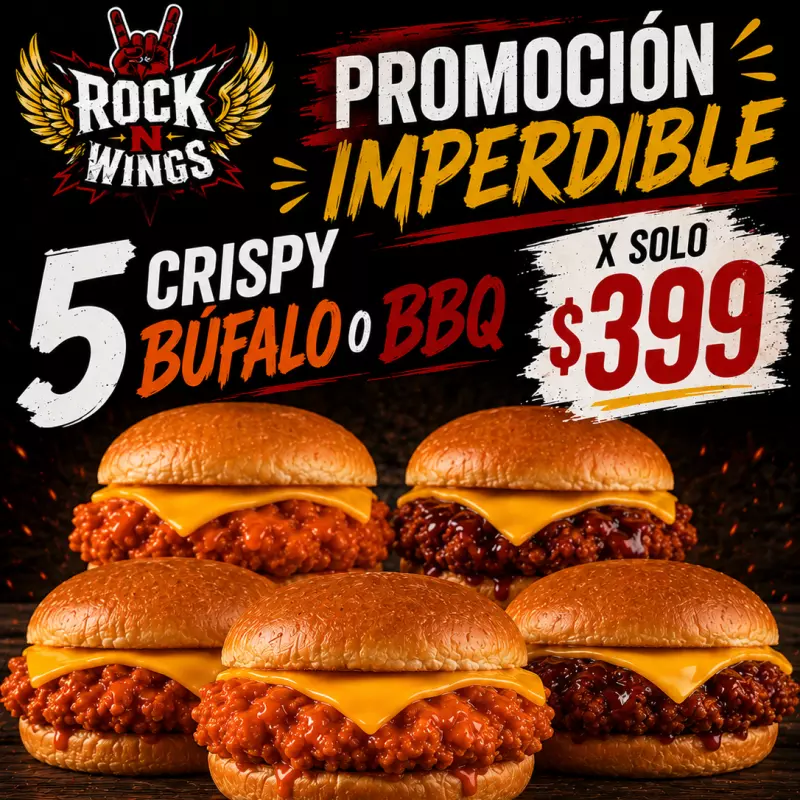 5 hamburguesas bon. BBQ , búfalo