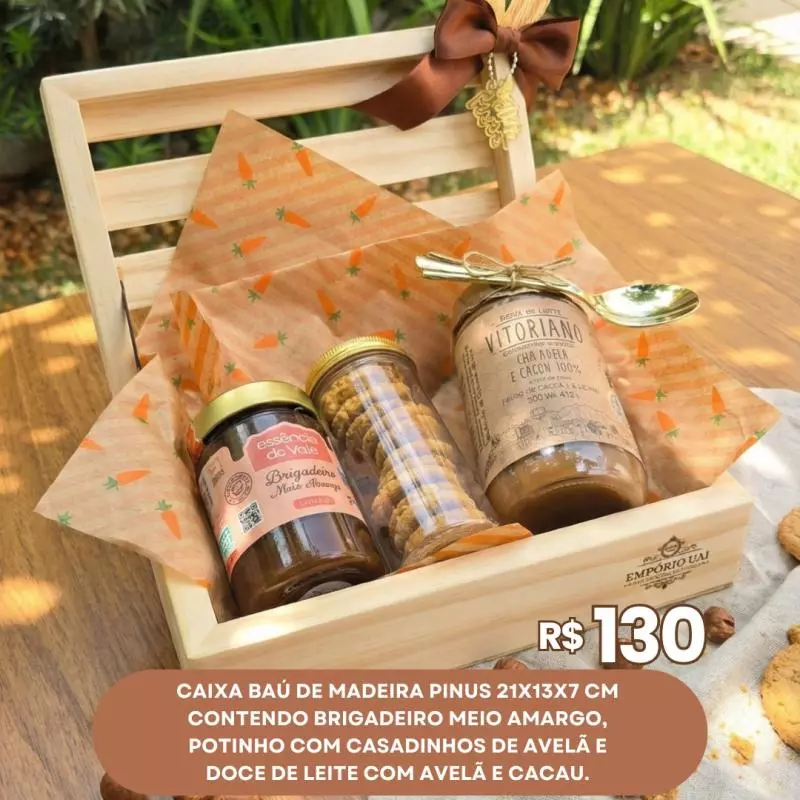 BAÚ DE MADEIRA PINUS C/ PRODUTOS