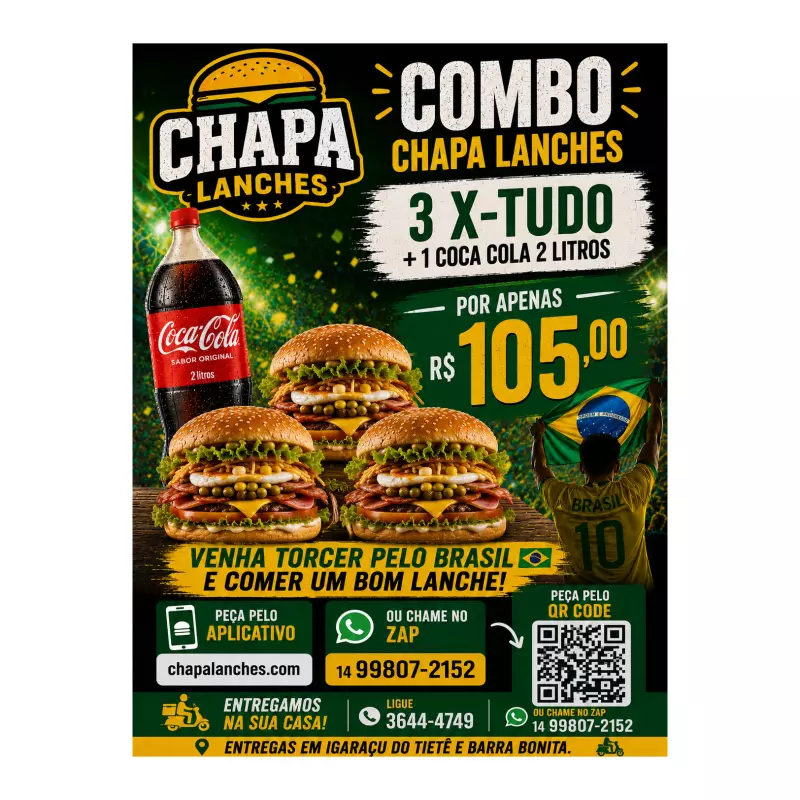 COMBO 3 X-TUDO E 1 COCA 2 LITROS