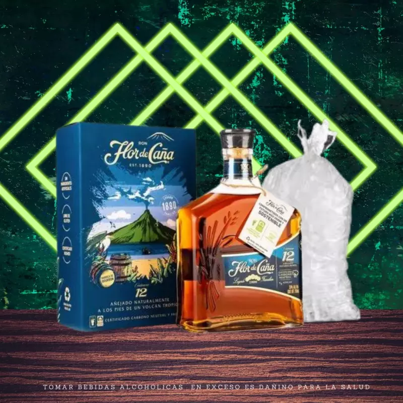 Flor de Caña 12 años + hielo