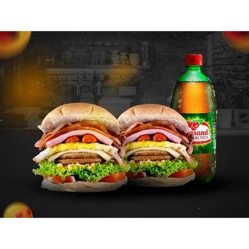 (R$10 Off) 2 X Tudo + 1 Guaraná Antártica 1l
