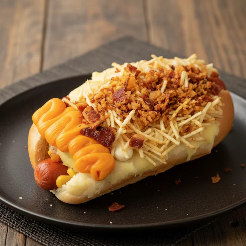 Hot Dog gourmet c/ bacon e cheddar