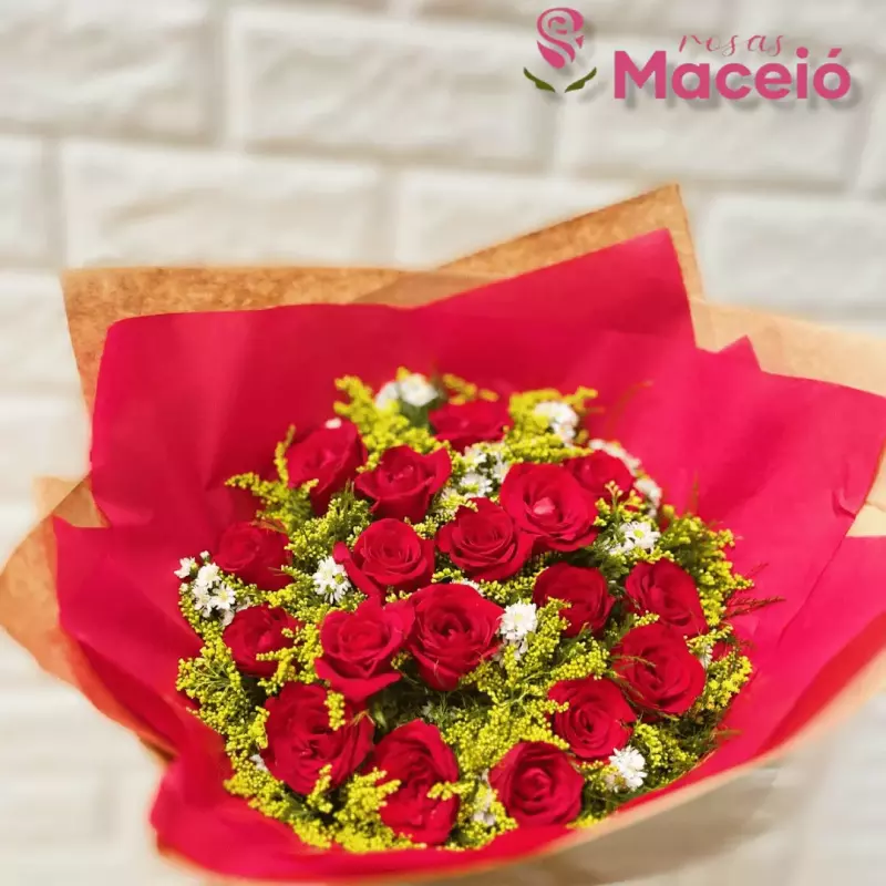 Buquê com 18 rosas vermelhas